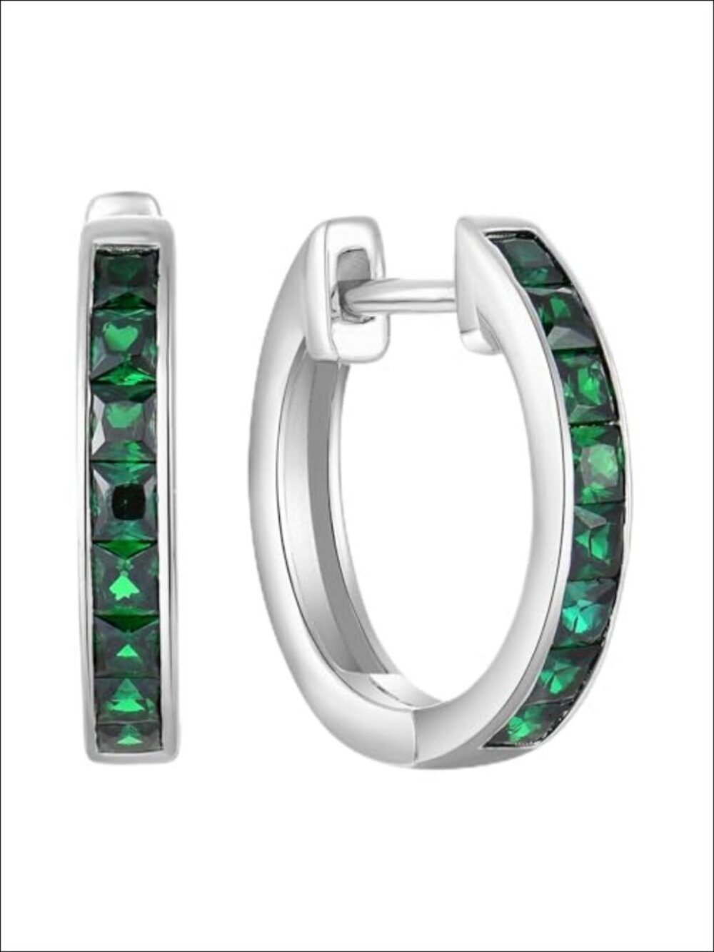 Sterling Silver Huggie Hoop Earrings with Created Emerald Birthstone